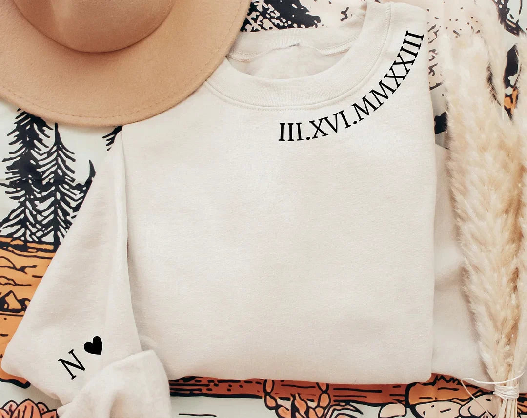 Personalisiertes besticktes römisches Ziffern-Datums-Matching-Kapuzenpullover-Sweatshirt Valentinstags-Paar-Geschenke