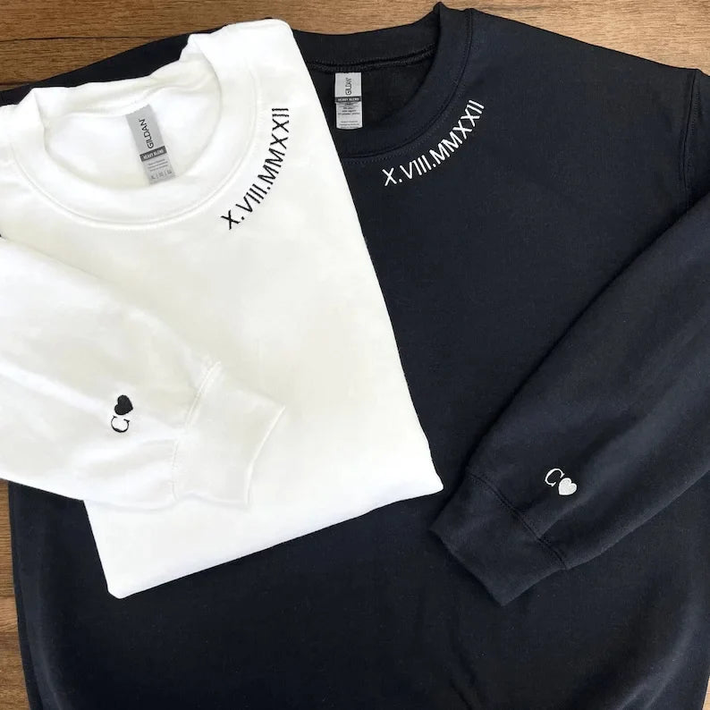 Personalisiertes besticktes römisches Ziffern-Datums-Matching-Kapuzenpullover-Sweatshirt Valentinstags-Paar-Geschenke