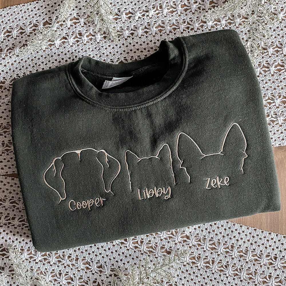 Besticktes Sweatshirt mit Haustierohren und Namen, Geschenk für Hundemama, Hundepapa, Haustierliebhaber