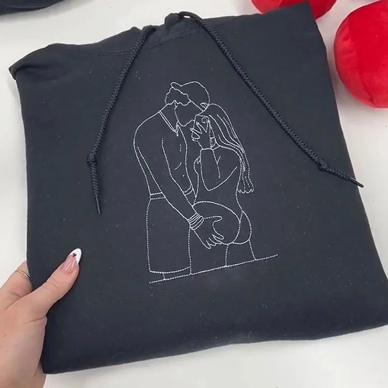 Sudadera con capucha y retrato bordado picante, regalo para pareja, para novio y esposo.