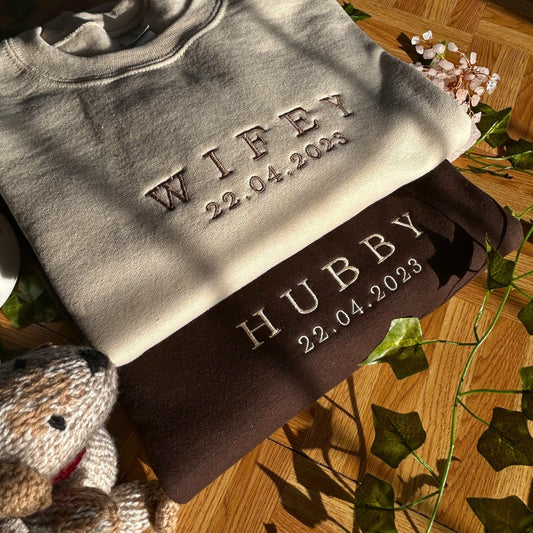 Hot Sale!!Custom Year Wifey Hubby Embroidered Valentine Sweatshirt Matching