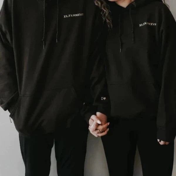 Personalisiertes besticktes römisches Ziffern-Datums-Matching-Kapuzenpullover-Sweatshirt Valentinstags-Paar-Geschenke
