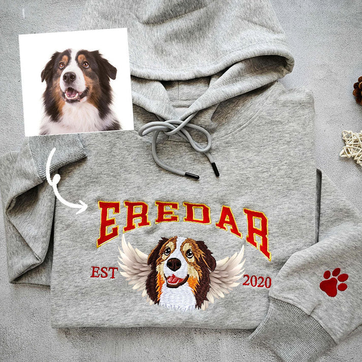 Custom Embroidered Dog Pet Face and Name Est Sweatshirt Hoodie for Pet Lovers