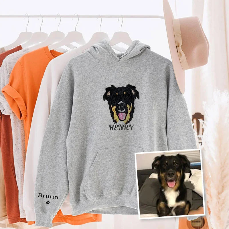 Personalized Embroidered Pet Face and Name Sweatshirt Custom Dog Cat Photo Hoodie Gift for Pet Lovers