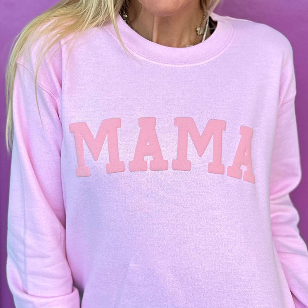Personalisiertes Mama Puff Vinyl Sweatshirt mit Kindernamen auf dem Ärmel Muttertagsgeschenk