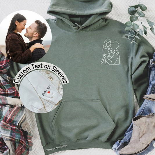 Personalisiertes Paarportrait vom Foto Besticktes Sweatshirt Hoodie Personalisierte Geschenke für Paare 