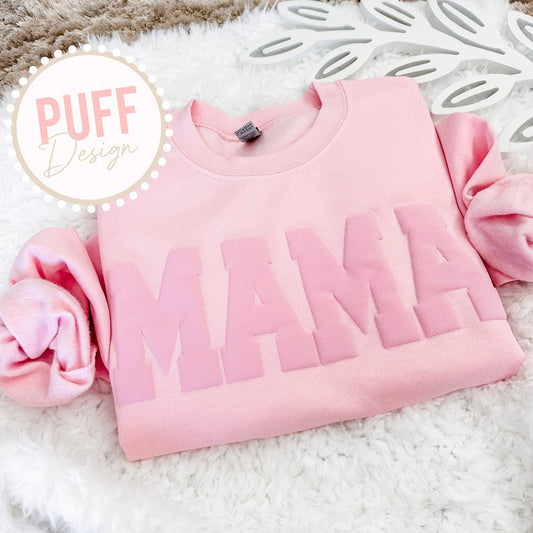 Personalized Mama Puff Vinyl Sweatshirt with Kids Names on Sleeve Mother's Day Gift