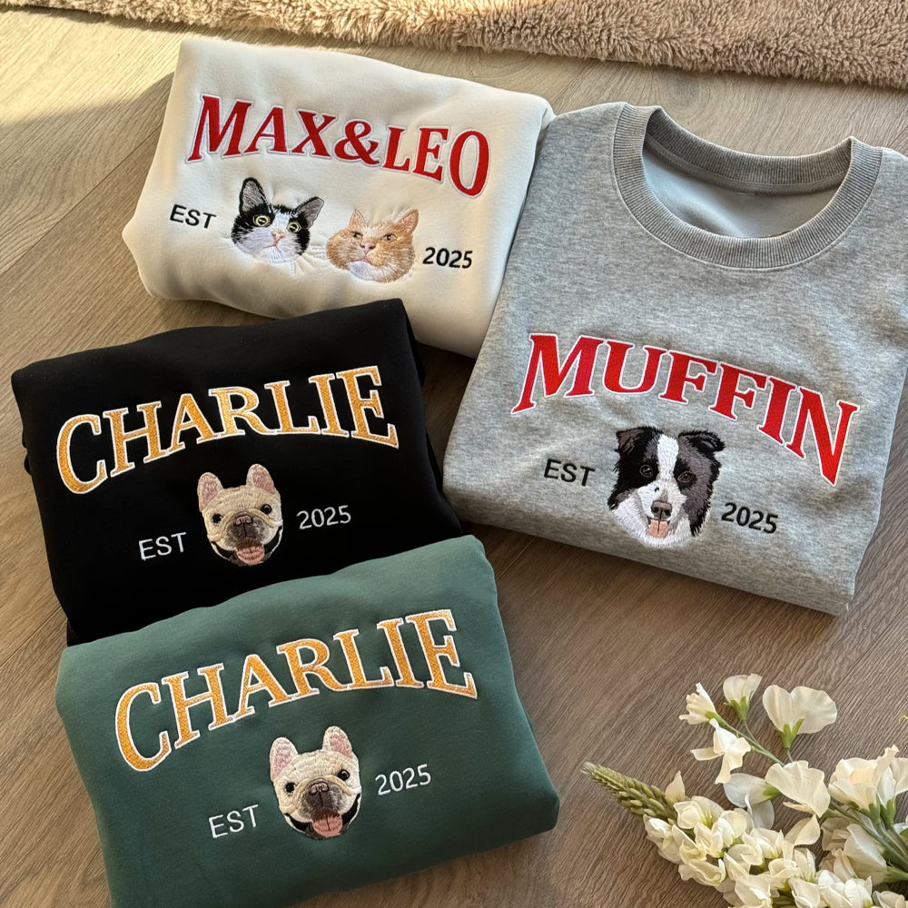 Personalized Embroidered Pet Dog Face and Name Est Sweatshirt Keepsake Gift for Pet Lovers