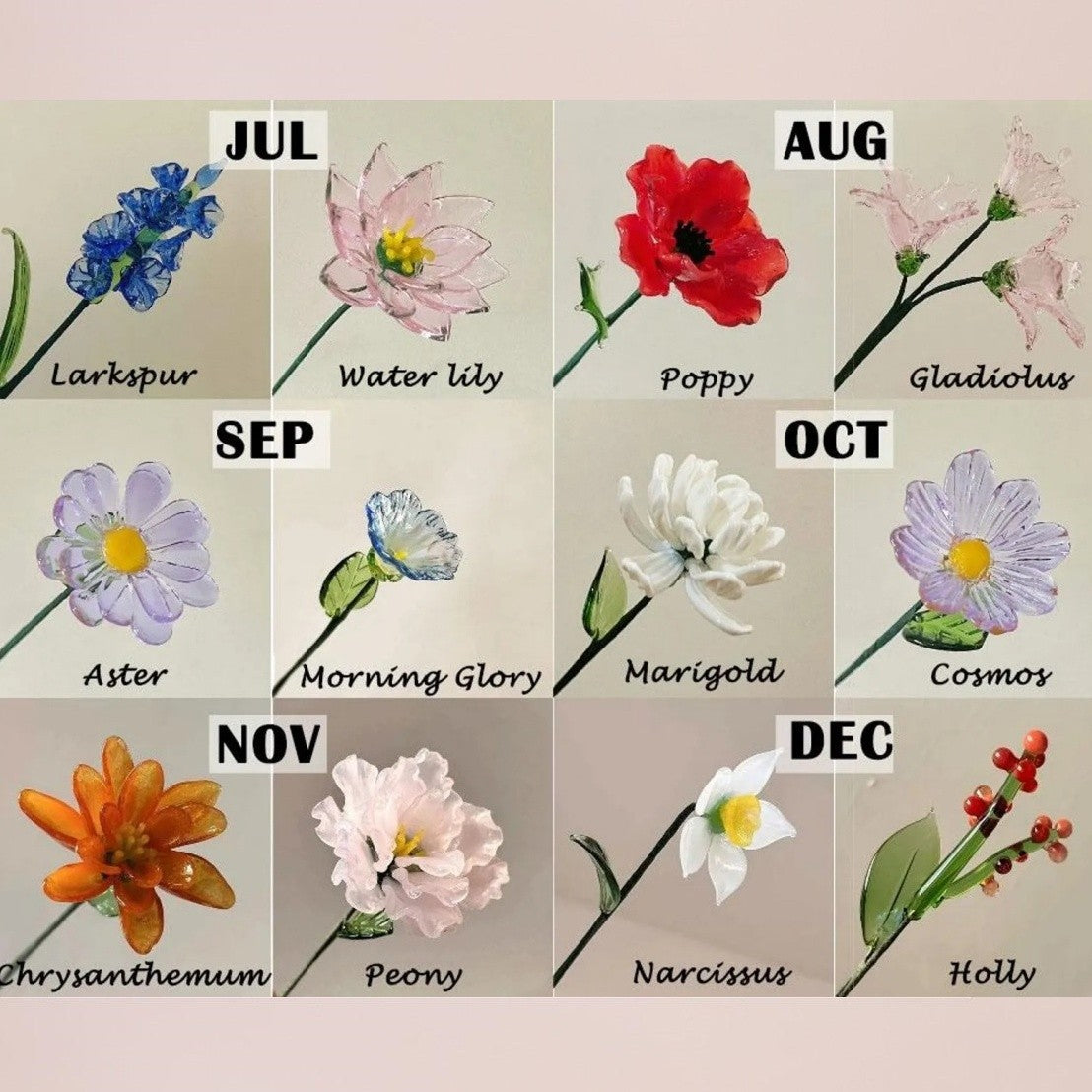 Fleur en verre personnalisée pour le mois de naissance, cadeaux uniques pour maman, grand-mère, fête des mères, idées cadeaux de Noël