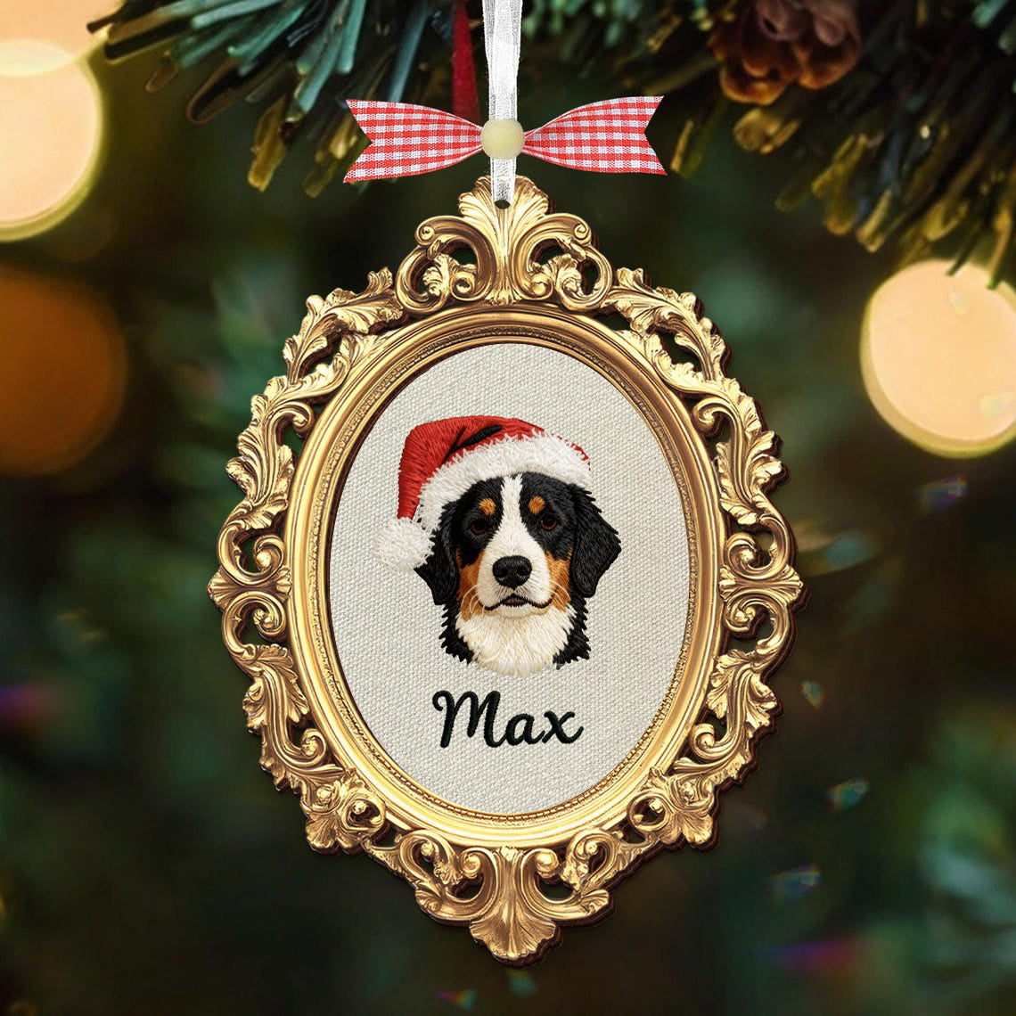 Personalized Embroidered Dog Cat Pet Portrait Ornament Frame Christmas Keepsake Gift for Pet Lovers