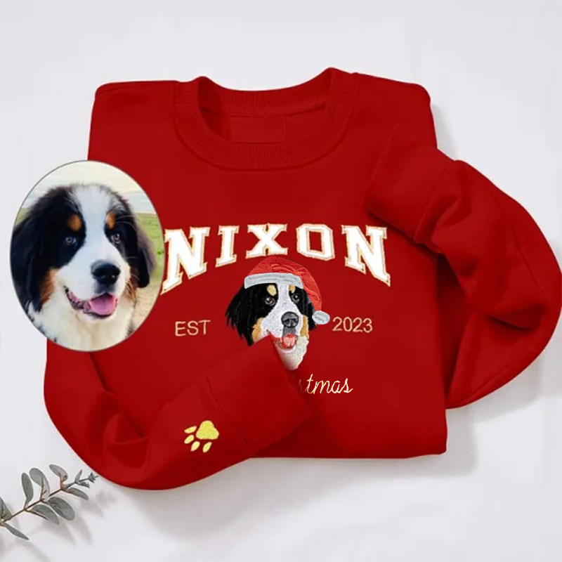Pet Embroidered Sweatshirt Christmas Dog Embroidered Sweatshirt Hoodie T-shirt Xmas Gift
