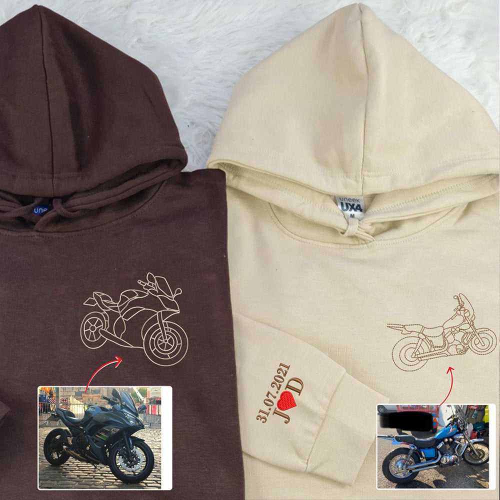 Individuell besticktes Auto-Fahrrad-Umriss-Sweatshirt von Ihrem Foto, passender Hoodie, Valentinstagsgeschenk für Paare