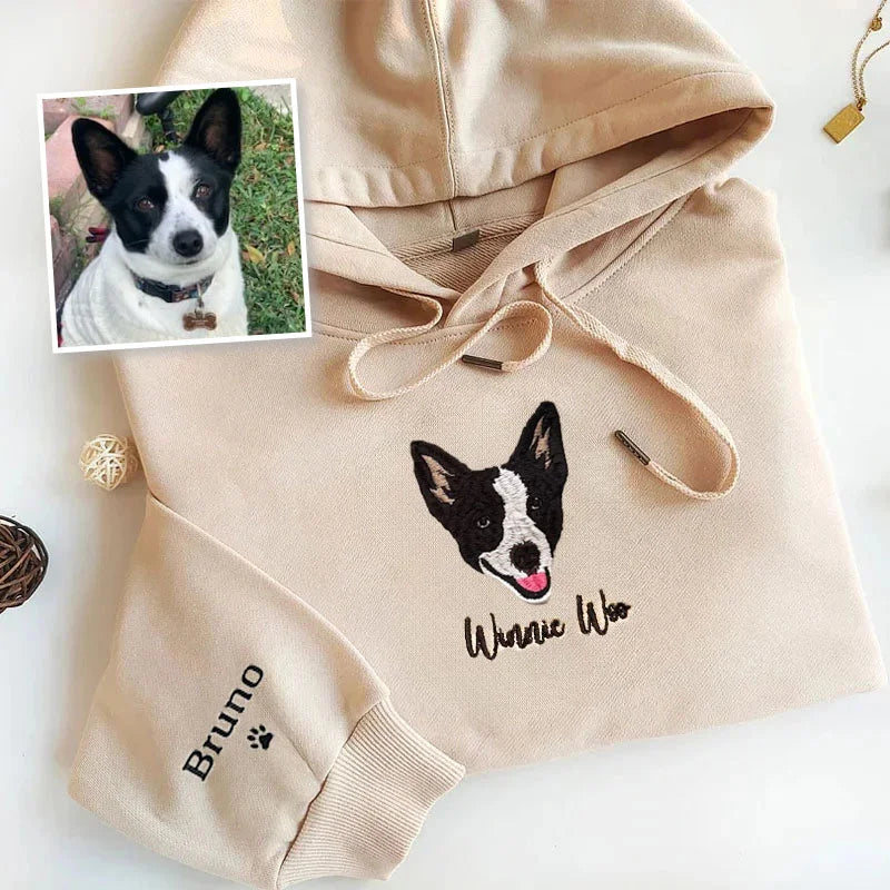 Personalized Embroidered Pet Face and Name Sweatshirt Custom Dog Cat Photo Hoodie Gift for Pet Lovers