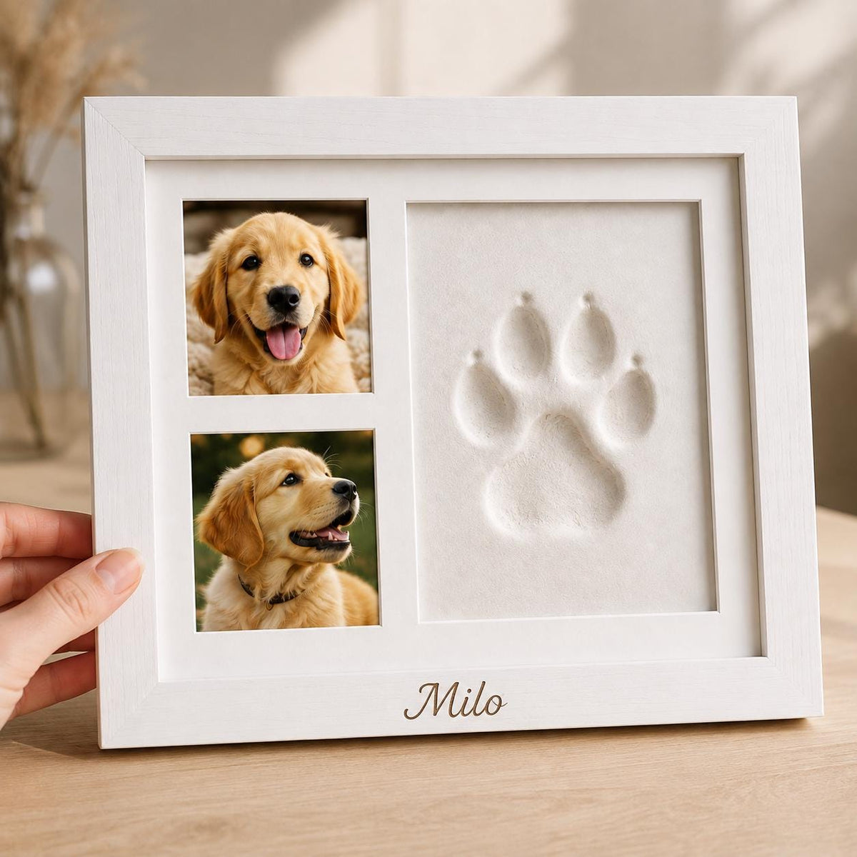 Personalized Pet Paw Keepsake Kit, Solid Wood Dog or Cat Memorial Photo Frame