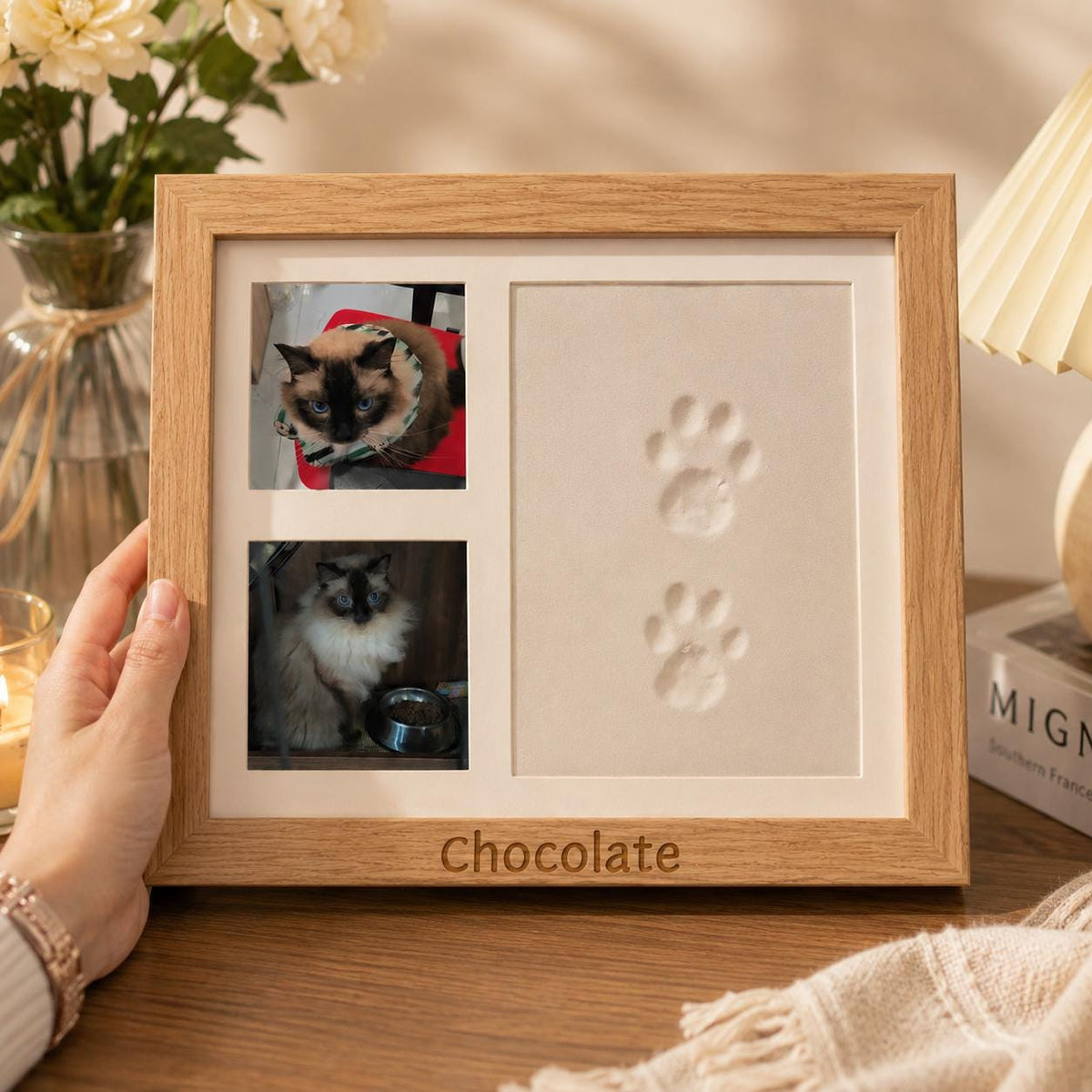 Personalized Pet Paw Keepsake Kit, Solid Wood Dog or Cat Memorial Photo Frame