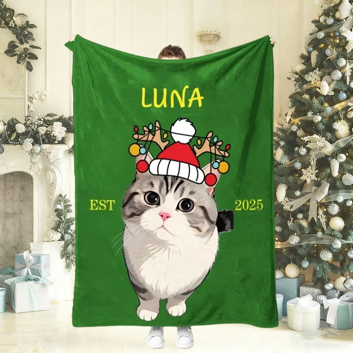 Personalized Christmas Pet Portrait Blanket Custom Dog Cat Photo Blanket Christmas Gift For Pet Lovers
