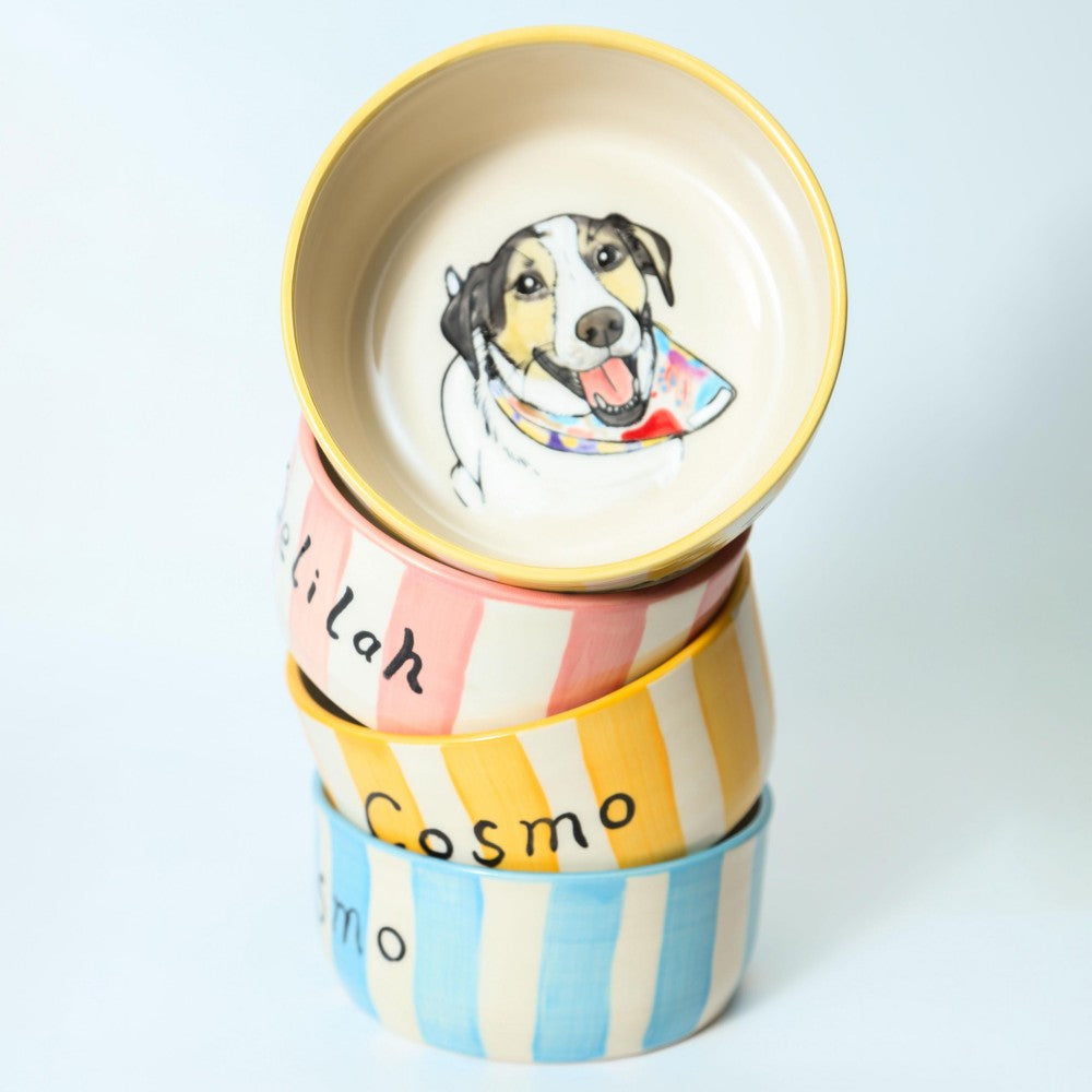 Gamelle personnalisée en céramique avec oreilles et nom de chien, cadeau pour les amoureux des animaux