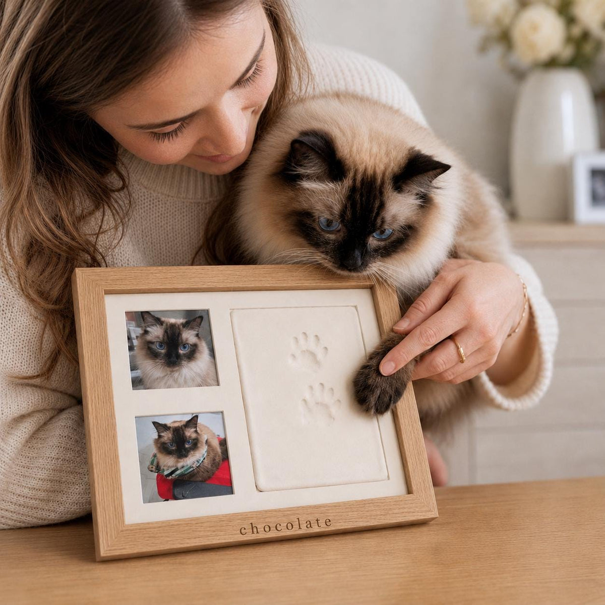 Personalized Pet Paw Keepsake Kit, Solid Wood Dog or Cat Memorial Photo Frame