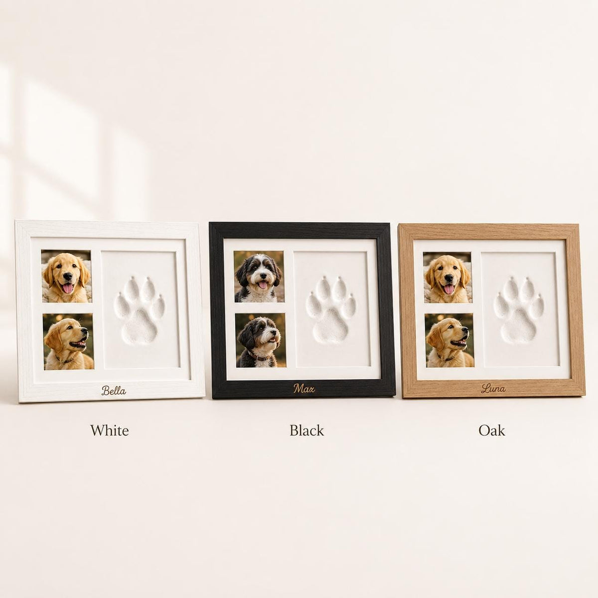 Personalized Pet Paw Keepsake Kit, Solid Wood Dog or Cat Memorial Photo Frame