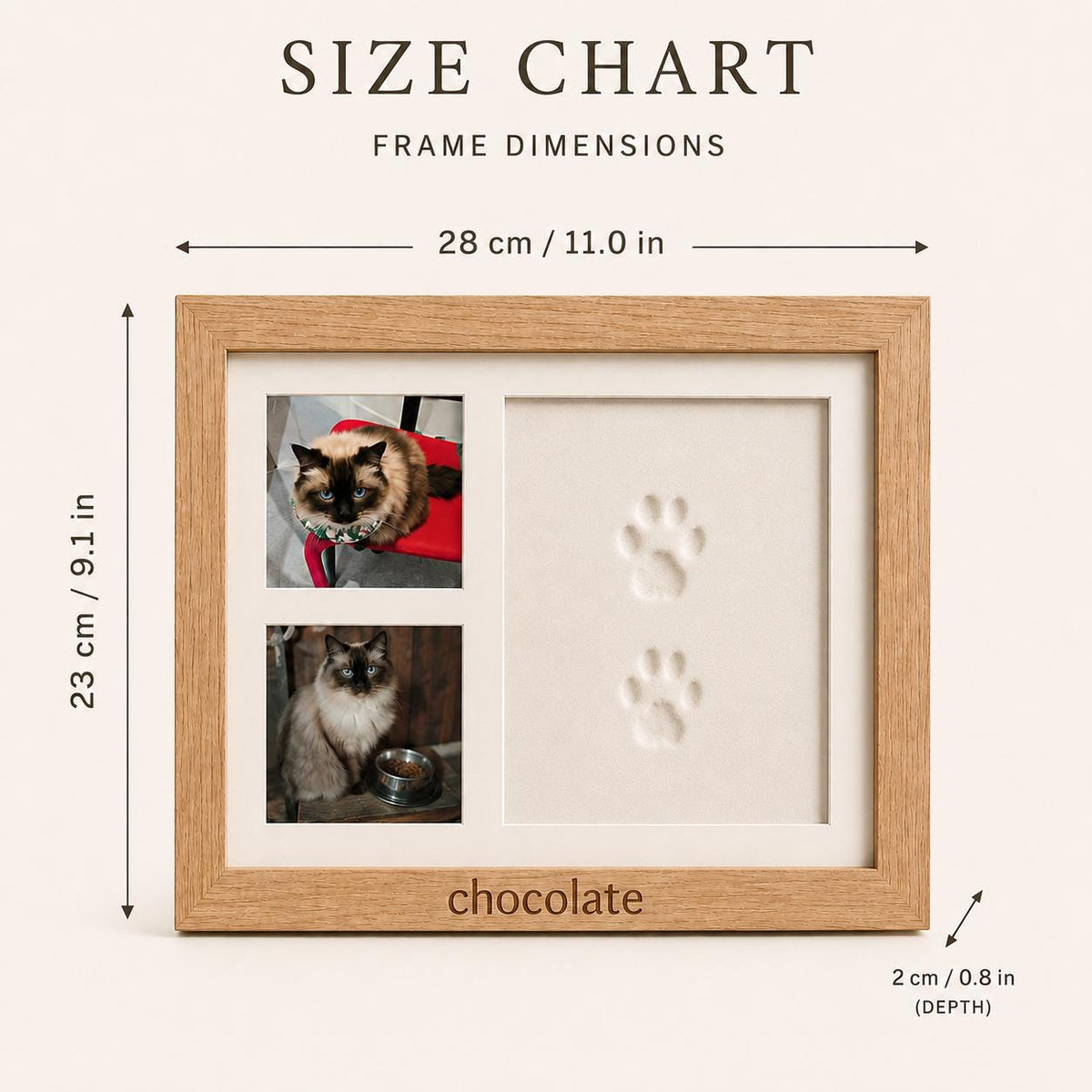 Personalized Pet Paw Keepsake Kit, Solid Wood Dog or Cat Memorial Photo Frame