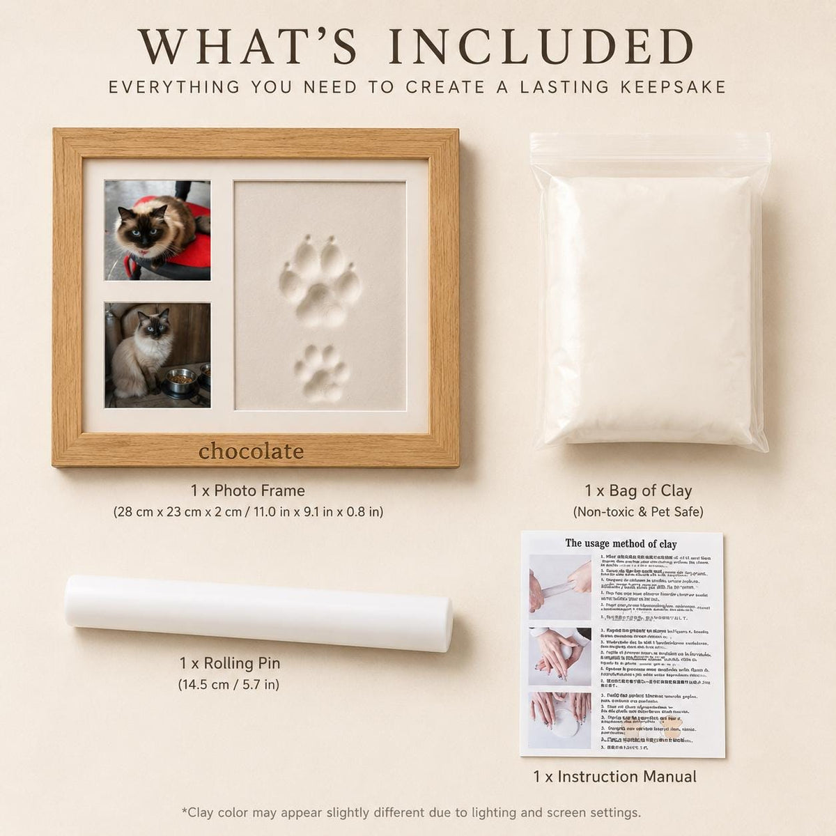 Personalized Pet Paw Keepsake Kit, Solid Wood Dog or Cat Memorial Photo Frame