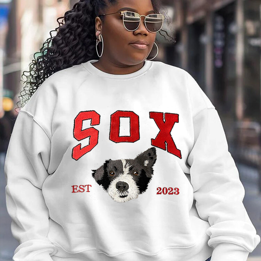 Cara de mascota bordada personalizada y nombre de mascota sudadera retrato de perro bordado cuello redondo regalo amante de las mascotas