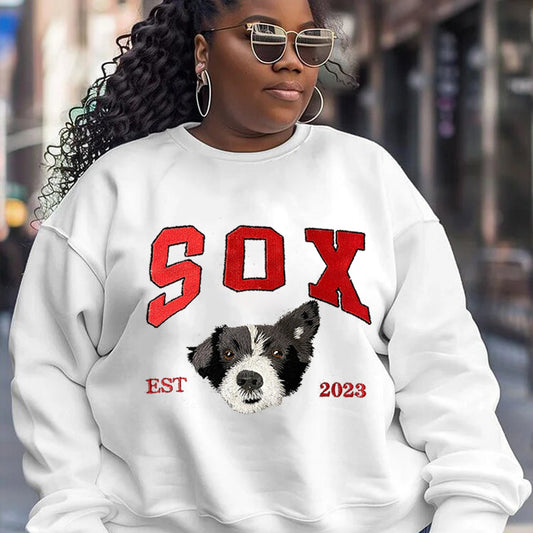 Cara de mascota bordada personalizada y nombre de mascota sudadera retrato de perro bordado cuello redondo regalo amante de las mascotas