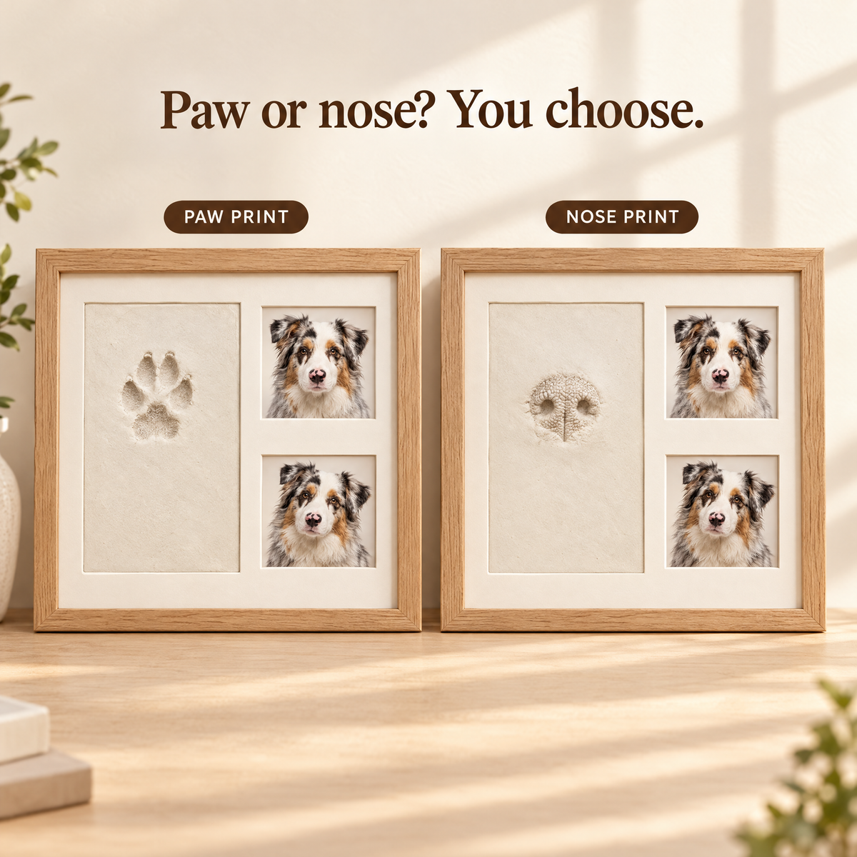 Personalized Pet Paw & Nose Print Keepsake Kit, Solid Wood Dog or Cat Memorial Photo Frame