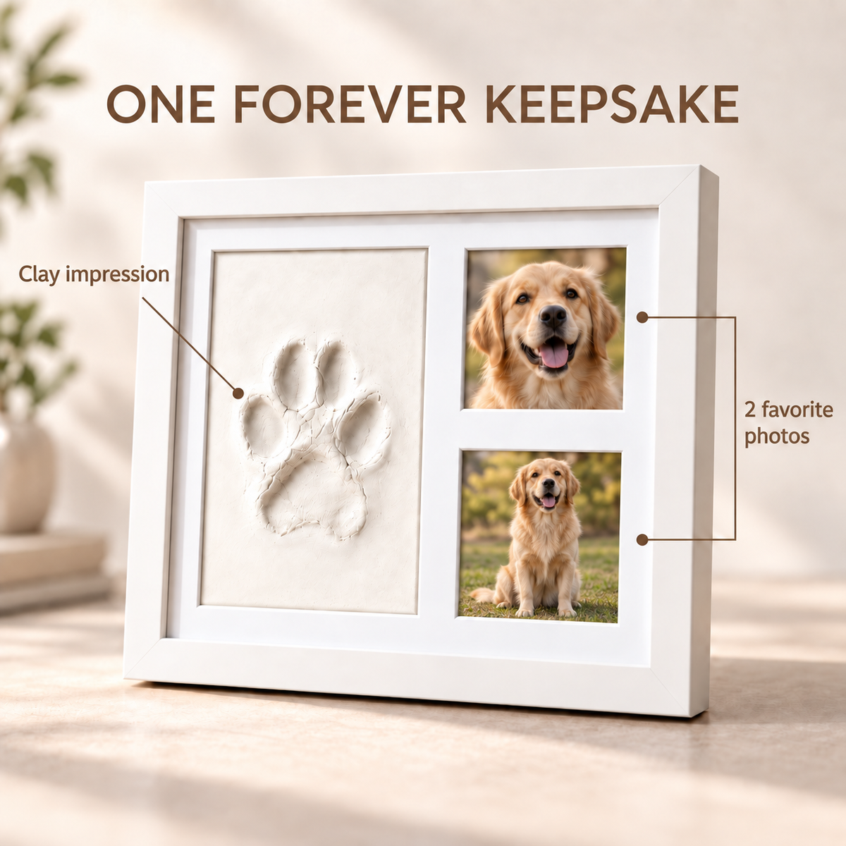 Personalized Pet Paw & Nose Print Keepsake Kit, Solid Wood Dog or Cat Memorial Photo Frame