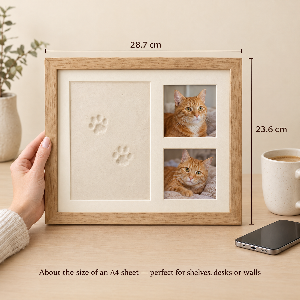 Personalized Pet Paw & Nose Print Keepsake Kit, Solid Wood Dog or Cat Memorial Photo Frame