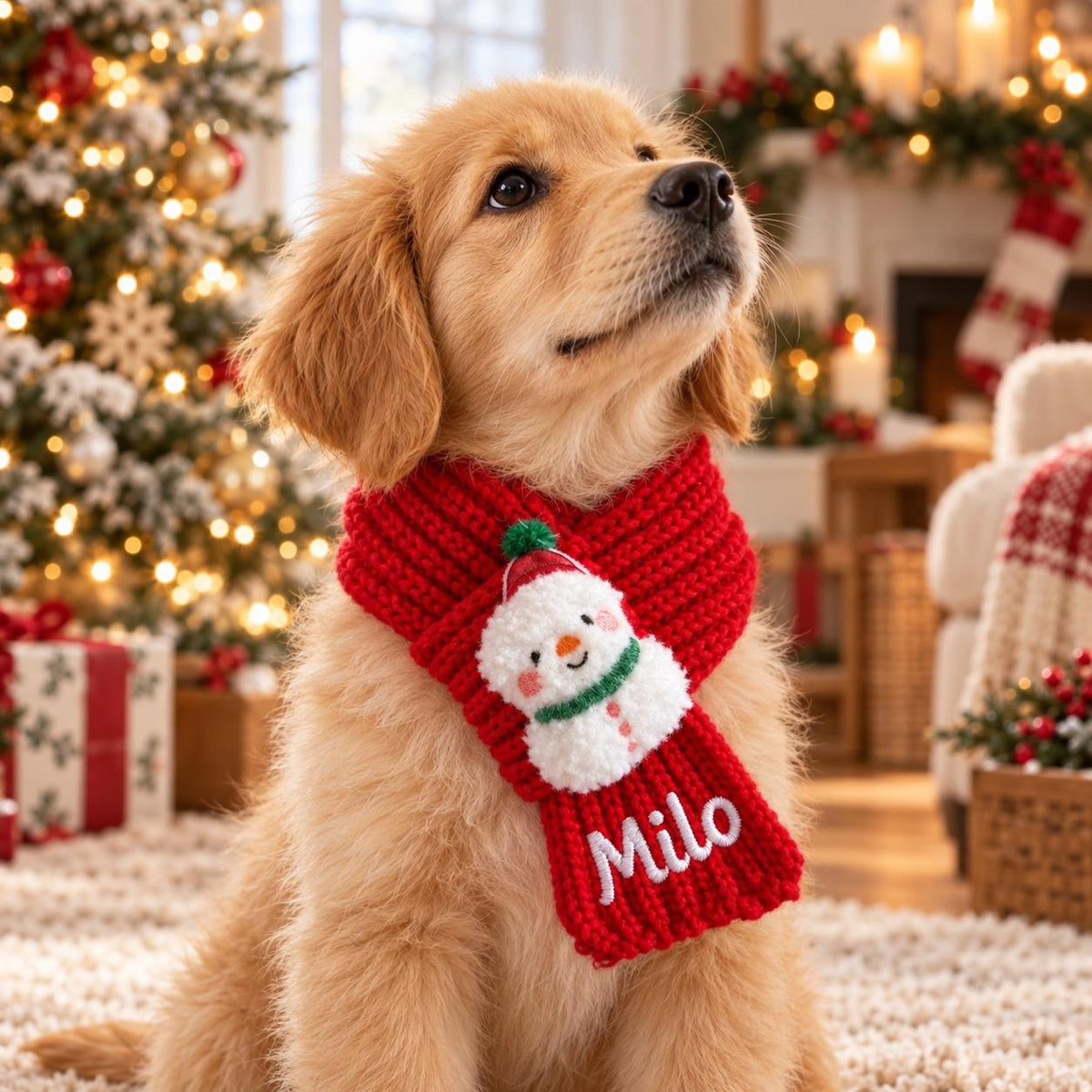 Personalized Christmas Pet Scarf, Custom Embroidered Dog Cat Scarf, Reindeer Santa Holiday Outfit, Puppy Kitten Christmas Gift