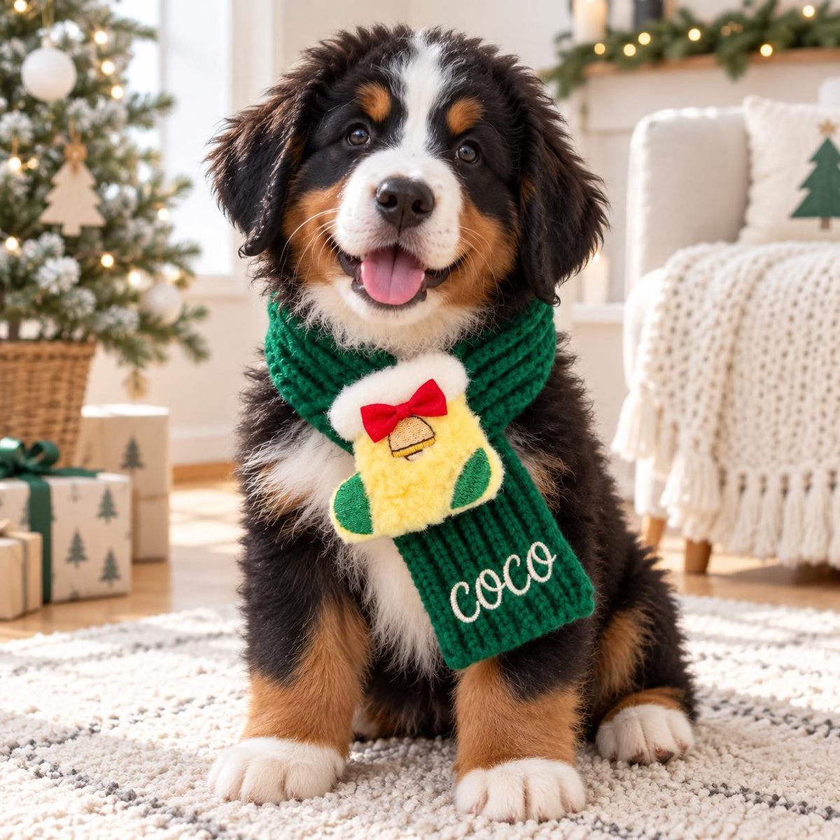Personalized Christmas Pet Scarf, Custom Embroidered Dog Cat Scarf, Reindeer Santa Holiday Outfit, Puppy Kitten Christmas Gift