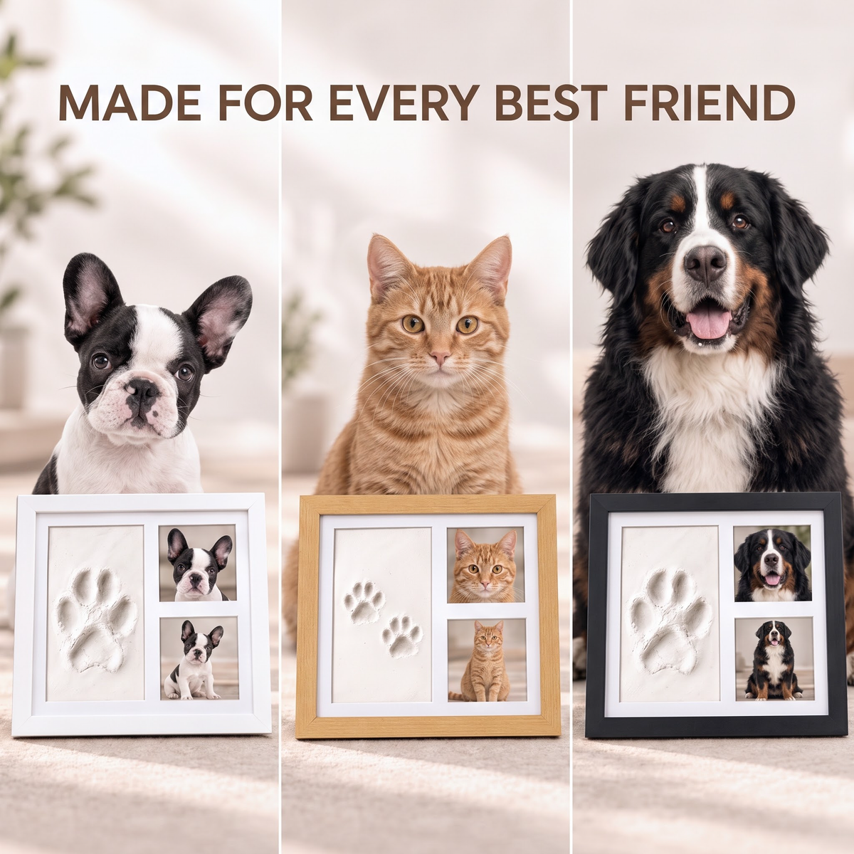 Personalized Pet Paw & Nose Print Keepsake Kit, Solid Wood Dog or Cat Memorial Photo Frame