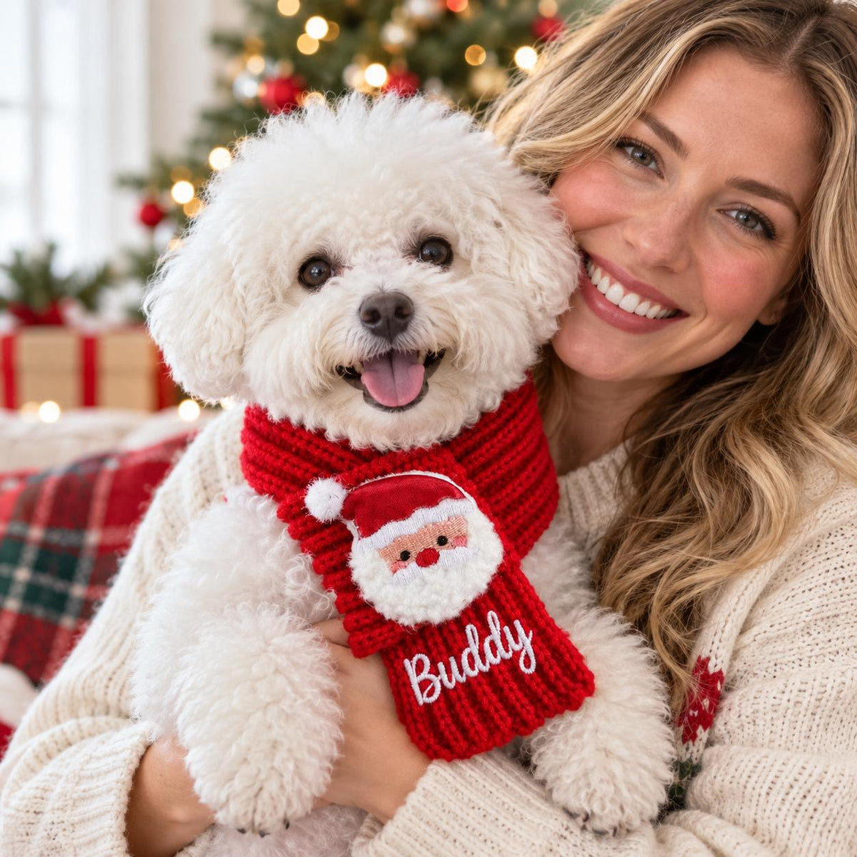 Personalized Christmas Pet Scarf, Custom Embroidered Dog Cat Scarf, Reindeer Santa Holiday Outfit, Puppy Kitten Christmas Gift