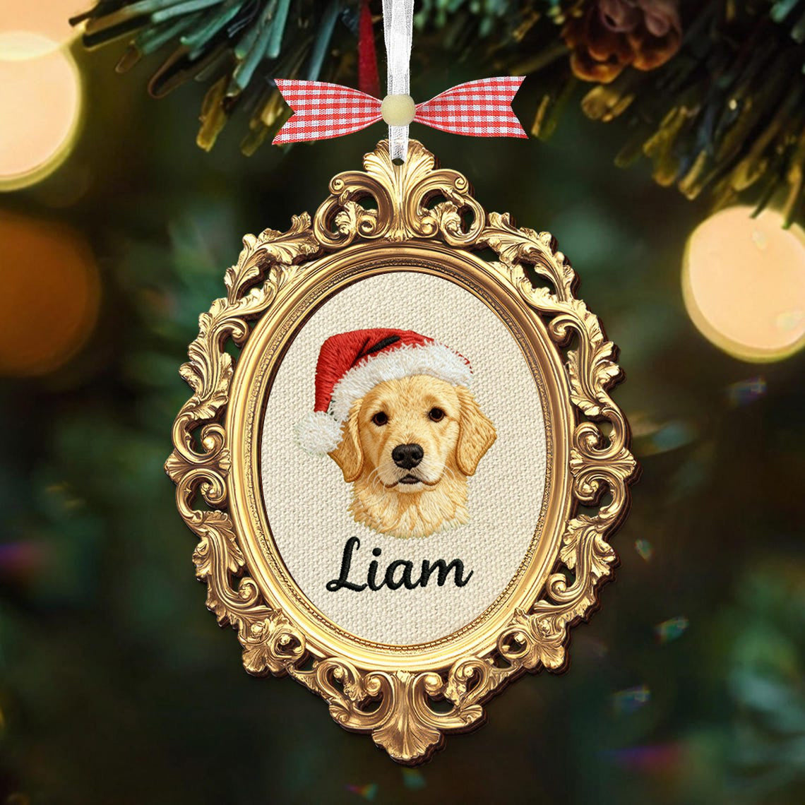Personalized Embroidered Dog Cat Pet Portrait Ornament Frame Christmas Keepsake Gift for Pet Lovers