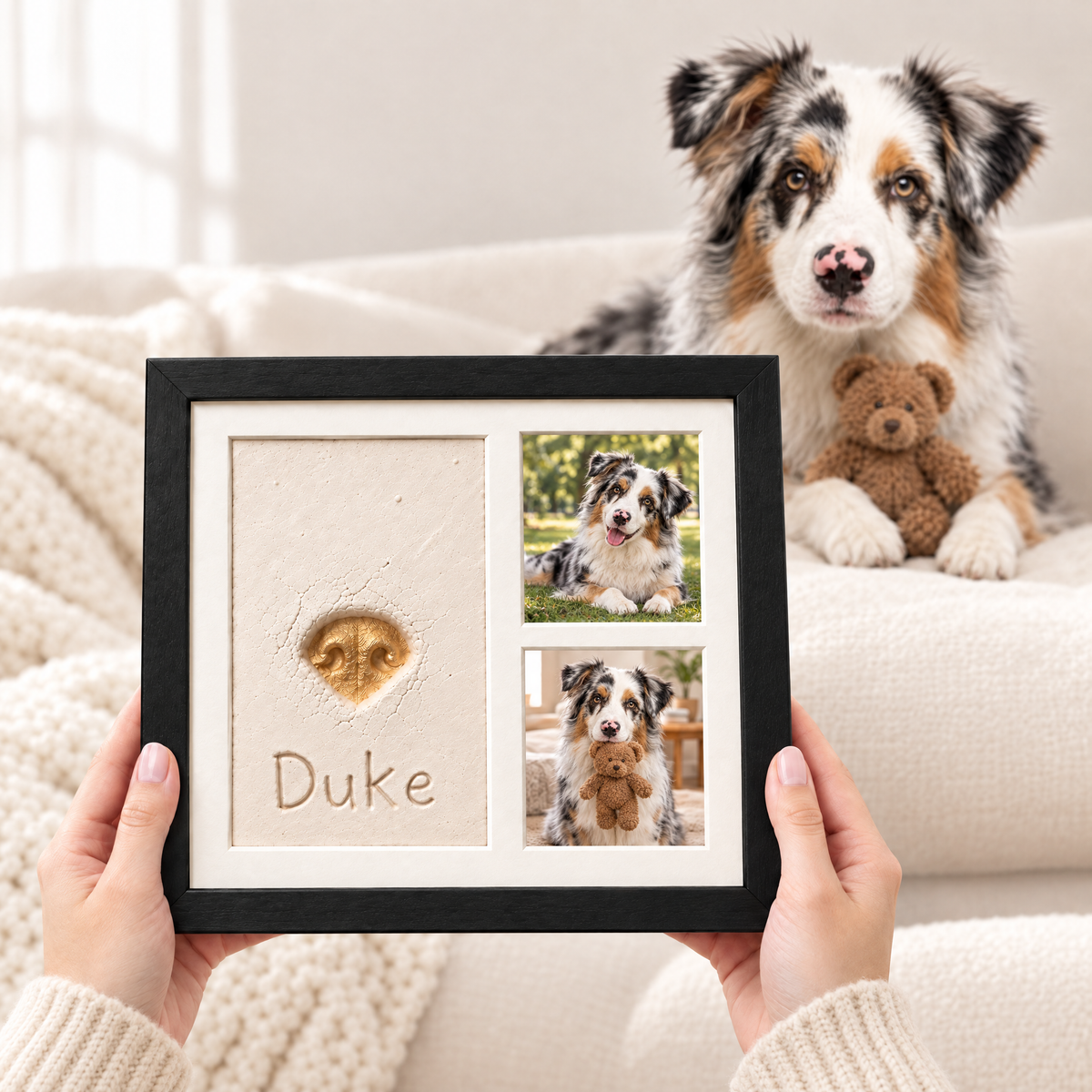 Personalized Pet Paw & Nose Print Keepsake Kit, Solid Wood Dog or Cat Memorial Photo Frame