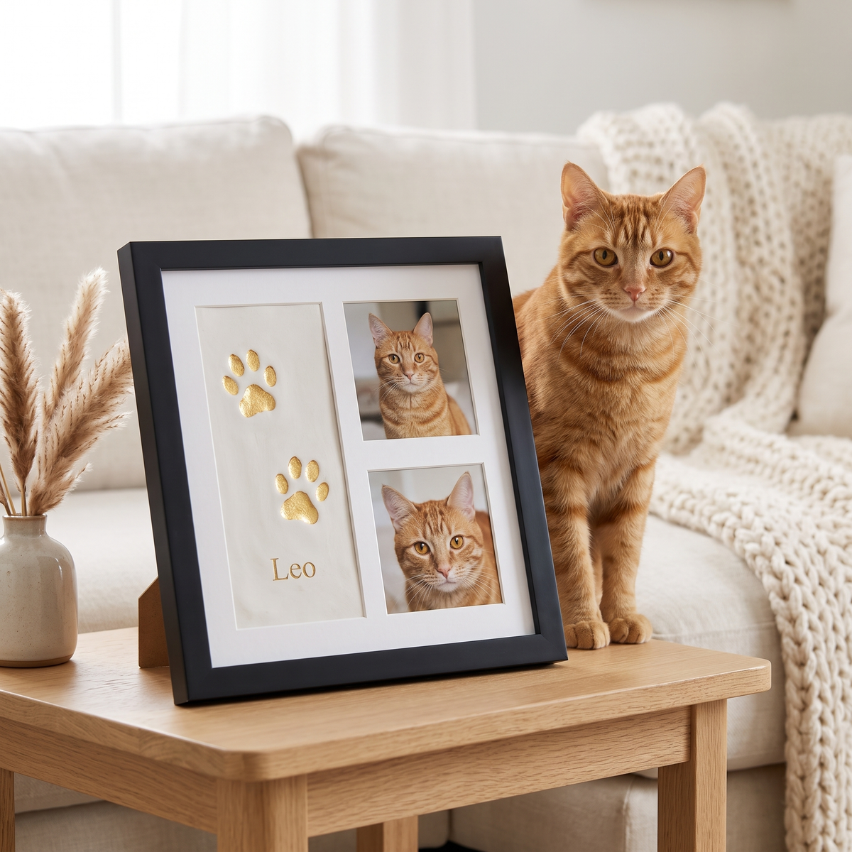 Personalized Pet Paw & Nose Print Keepsake Kit, Solid Wood Dog or Cat Memorial Photo Frame