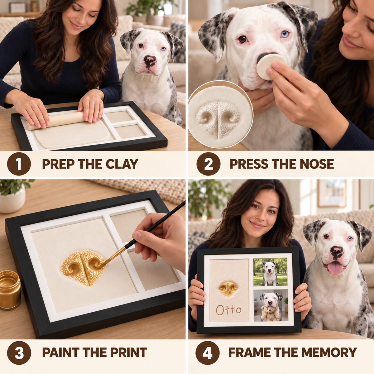 Personalized Pet Paw & Nose Print Keepsake Kit, Solid Wood Dog or Cat Memorial Photo Frame