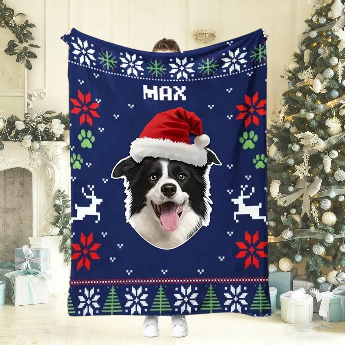 Personalized Christmas Pet Portrait Blanket Custom Dog Cat Photo Blanket Christmas Gift For Pet Lovers