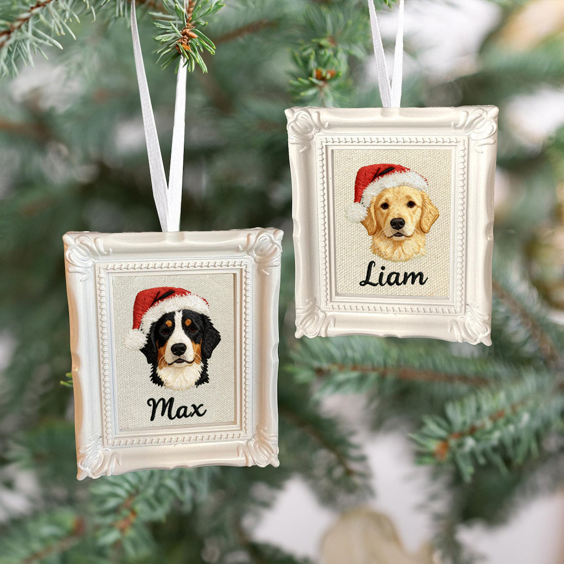Custom Embroidered Dog Cat Pet Face Portrait Ornament Frame Christmas Gift for Pet Lovers