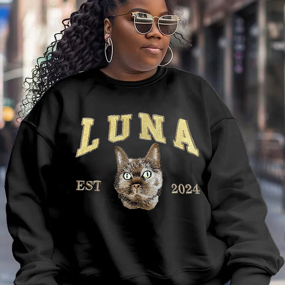 Cara de mascota bordada personalizada y nombre de mascota sudadera retrato de perro bordado cuello redondo regalo amante de las mascotas