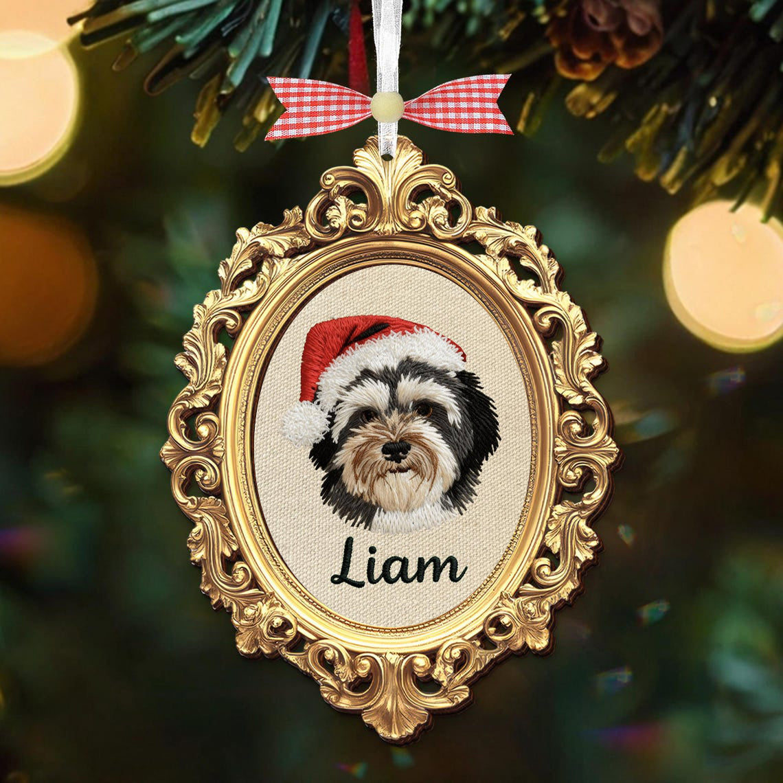 Personalized Embroidered Dog Cat Pet Portrait Ornament Frame Christmas Keepsake Gift for Pet Lovers