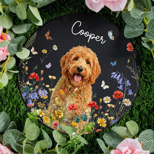 Personalized Slate Pet Memorial Mosaic Art Round