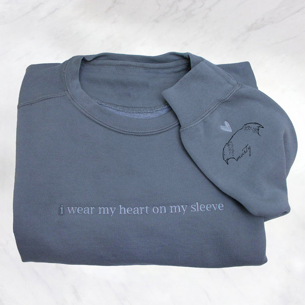 Sudadera con capucha personalizada con orejas de mascota bordadas "Llevo mi corazón en la manga", regalo para amantes de los perros