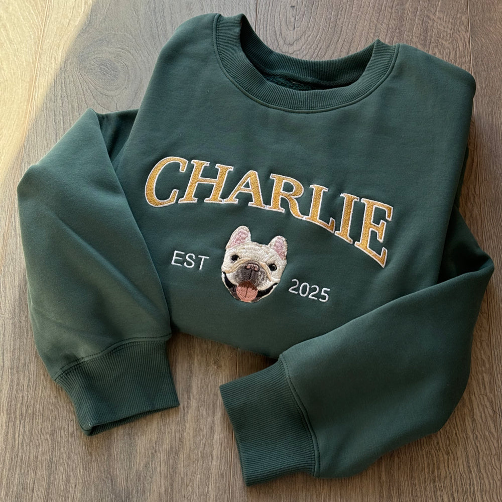 Personalized Embroidered Pet Dog Face and Name Est Sweatshirt Keepsake Gift for Pet Lovers