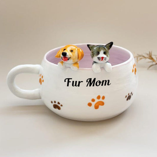 Personalized Dog/Cat Pet Figure Ceramic Mug Mother's Day Gift  for Fur Mom Pet Lovers