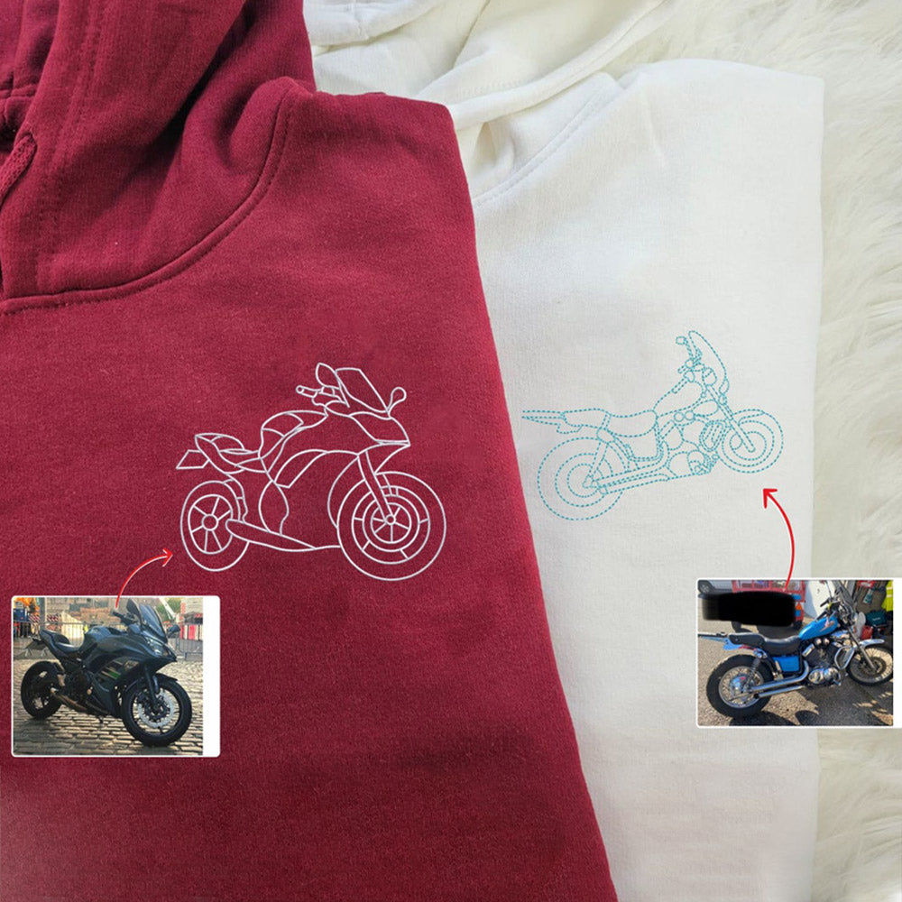 Individuell besticktes Auto-Fahrrad-Umriss-Sweatshirt von Ihrem Foto, passender Hoodie, Valentinstagsgeschenk für Paare
