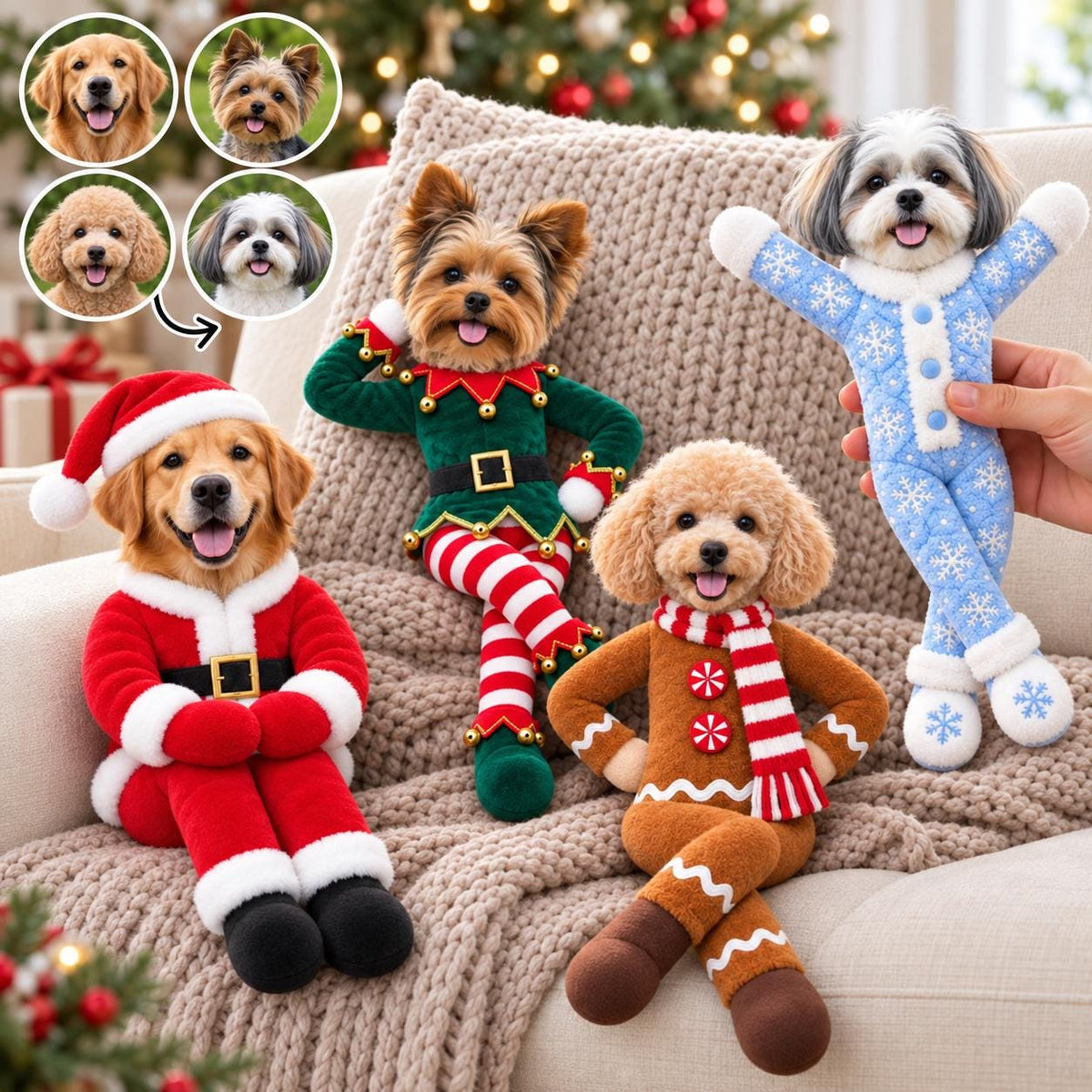 Écharpe tissée personnalisée avec portrait d'animal brodé et nom – Cadeau de Noël personnalisé pour les amoureux des animaux
