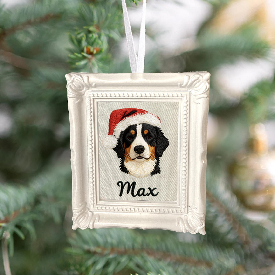 Custom Embroidered Dog Cat Pet Face Portrait Ornament Frame Christmas Gift for Pet Lovers