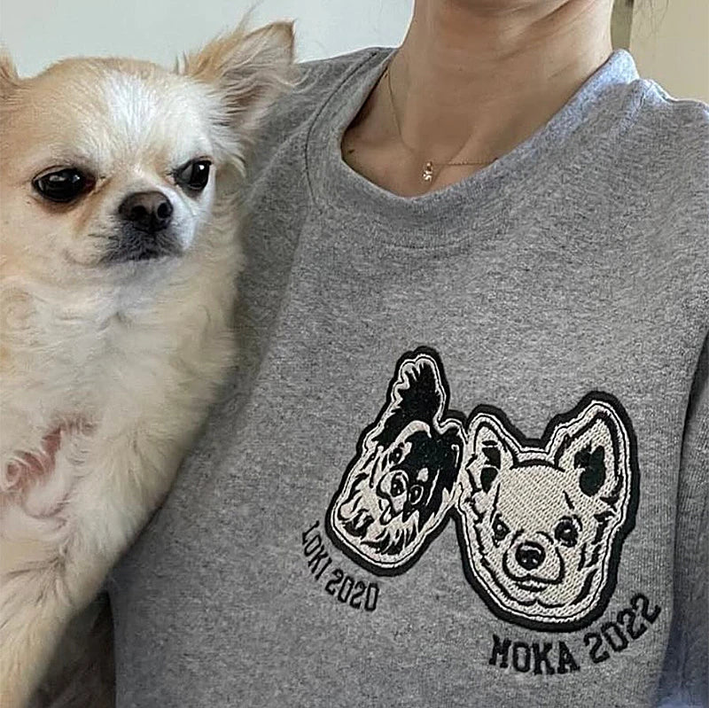 Custom Embroidered Pet Portraits Simple Icons Sweatshirt Christmas Keepsake Gift For Dog Cat Owner